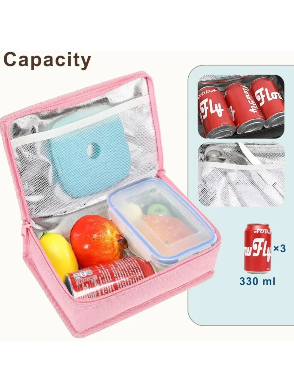 Insulated Mini Cooler Lunch Bag - Portable Soft Tote for Work & School, Pink